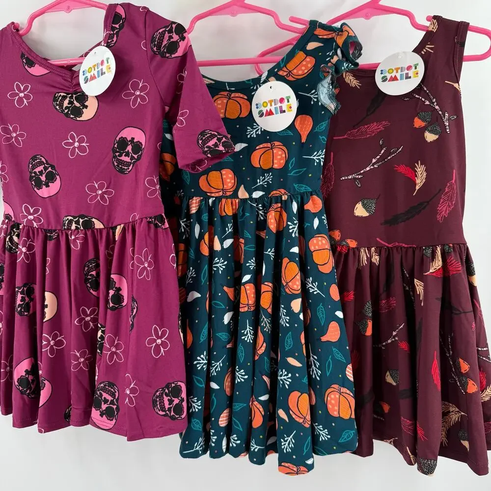 Dot Dot Smile Dress Size 2T Bundle Set of 3 Fall Halloween Skulls Pumpkins NWT